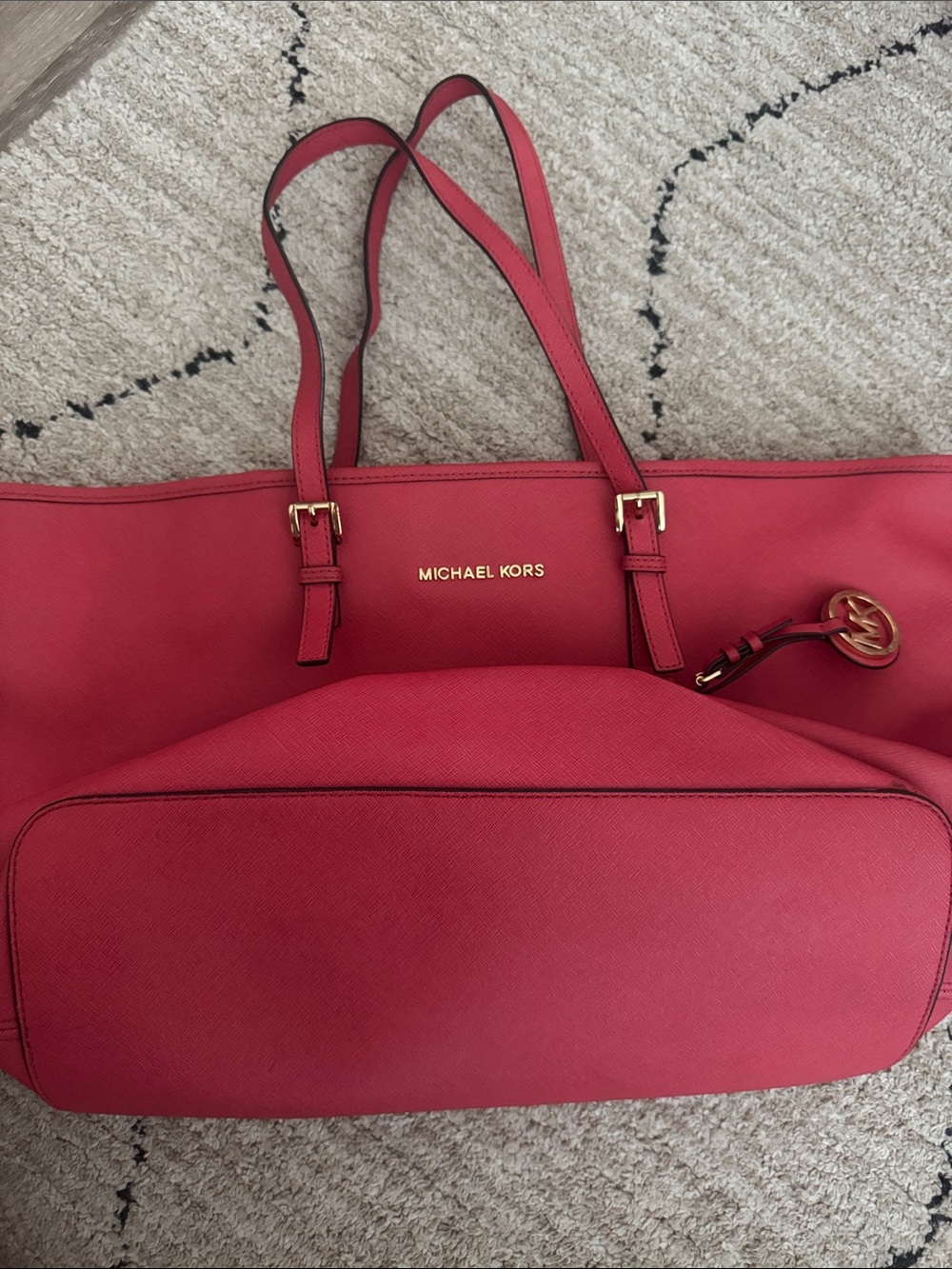 Michael Kors Coral Pink Saffiano Tote with Gold Hardware - Picture 3 of 3